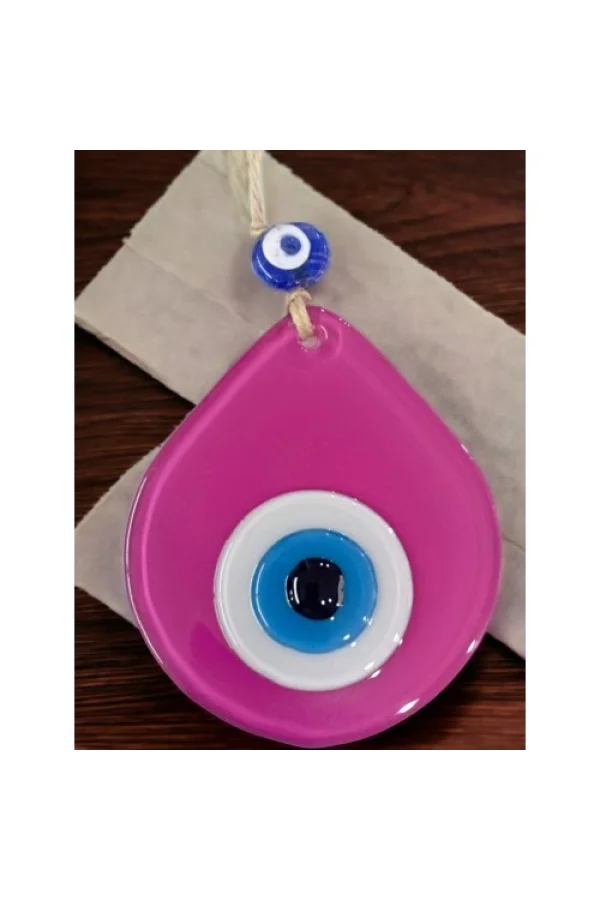 Orta Boy Pembe Damla Desen Nazar Boncuklu Duvar Dekoru Cam Duvar Süsü