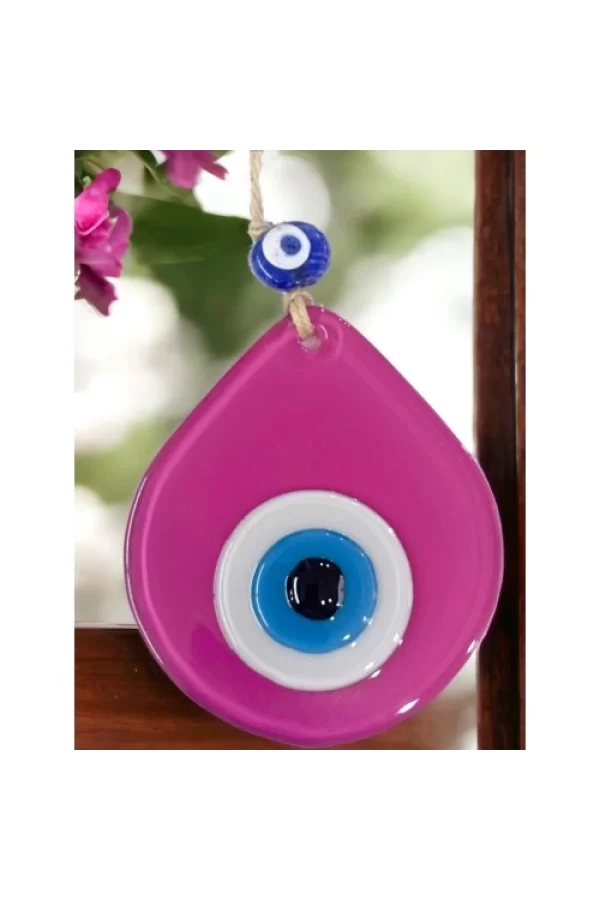 Orta Boy Pembe Damla Desen Nazar Boncuklu Duvar Dekoru Cam Duvar Süsü