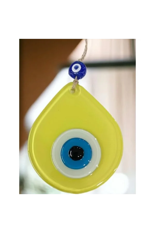Orta Boy Sarı Damla Desen Nazar Boncuklu Duvar Dekoru Cam Duvar Süsü