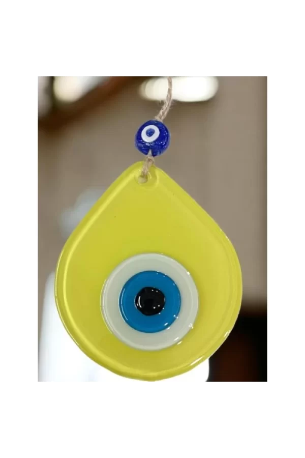 Orta Boy Sarı Damla Desen Nazar Boncuklu Duvar Dekoru Cam Duvar Süsü