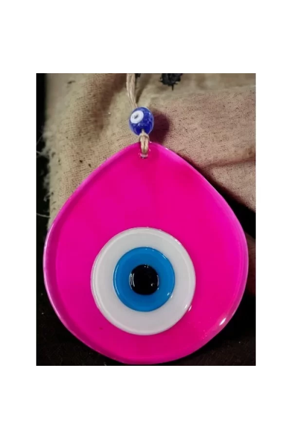 Orta Boy Şeffaf Pembe Damla Desen Nazar Boncuklu Duvar Dekoru Cam Duvar Süsü