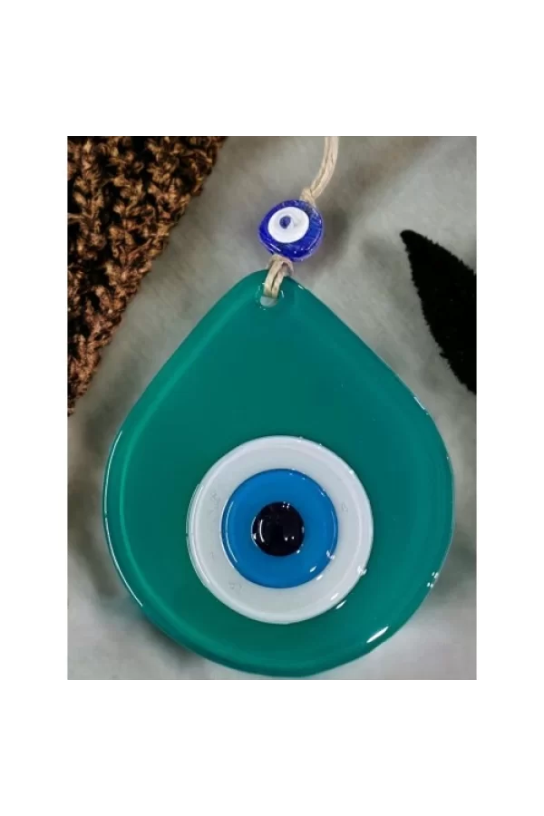 Orta Boy Yeşil Damla Desen Nazar Boncuklu Duvar Dekoru Cam Duvar Süsü