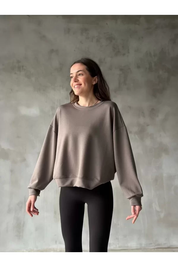 Luz&Pos Osy Modal Yumuşak Dokulu Kumaş Bisiklet Yaka Oversize Sweatshirt - Gri