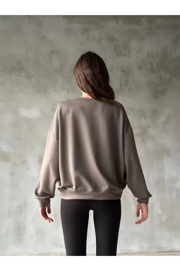 Luz&Pos Osy Modal Yumuşak Dokulu Kumaş Bisiklet Yaka Oversize Sweatshirt - Gri