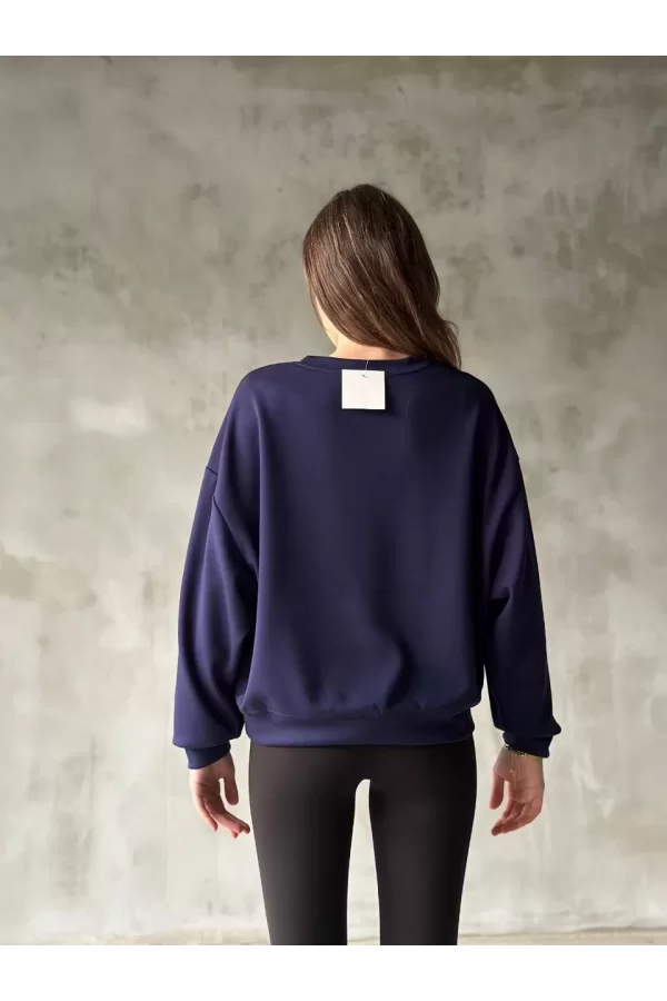 Luz&Pos Osy Modal Yumuşak Dokulu Kumaş Bisiklet Yaka Oversize Sweatshirt - Lacivert