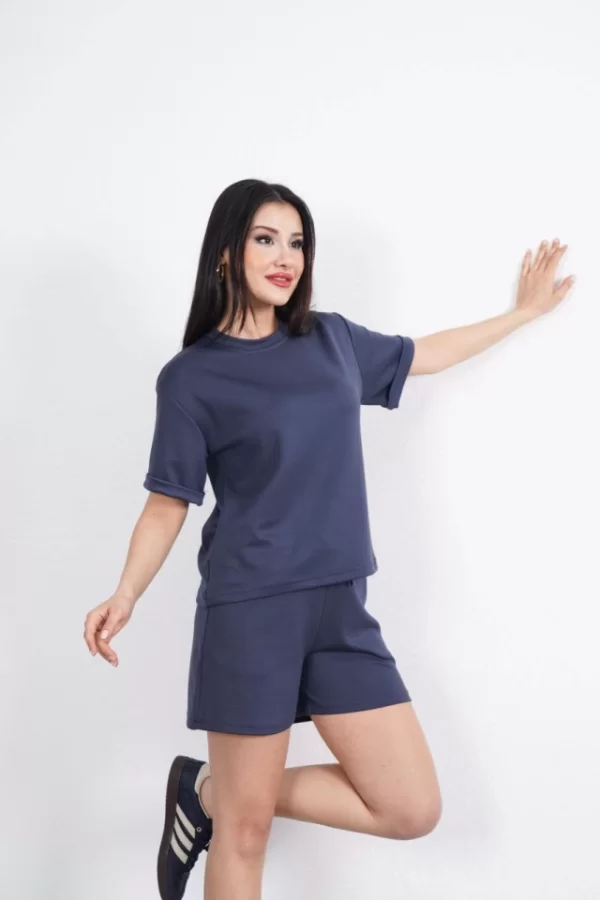 Osy Modal Yumuşak Dokulu Kumaş Bisiklet Yaka T-shirt Kısa Şort İkili Takım - Antrasit