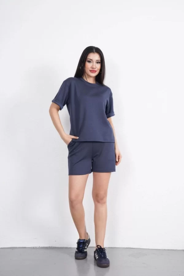 Osy Modal Yumuşak Dokulu Kumaş Bisiklet Yaka T-shirt Kısa Şort İkili Takım - Antrasit