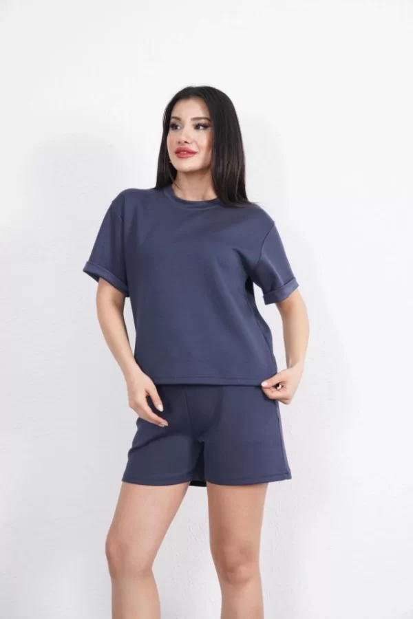 Osy Modal Yumuşak Dokulu Kumaş Bisiklet Yaka T-shirt Kısa Şort İkili Takım - Antrasit