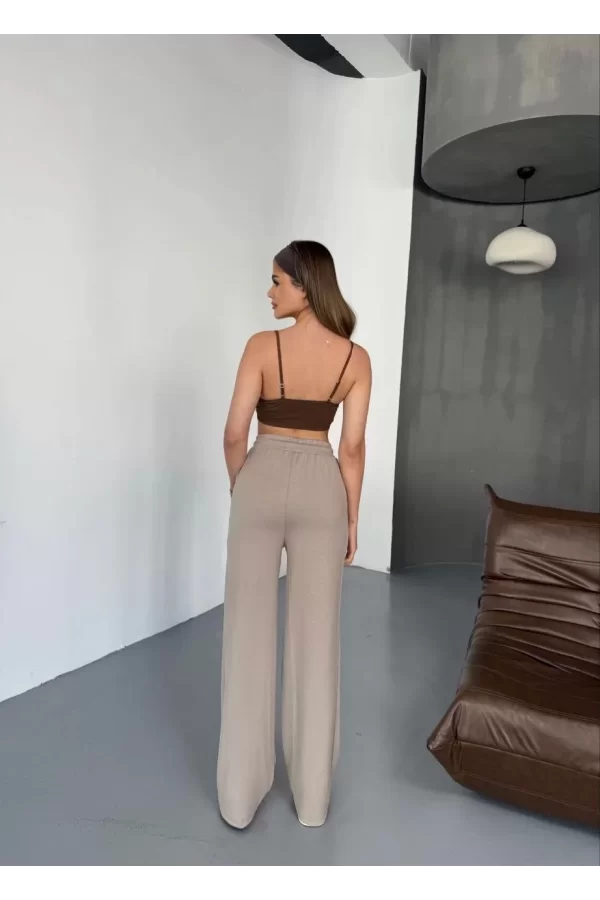 Luz&Pos Osy Modal Yumuşak Dokulu Kumaş Nakış İşlemeli Rahat Bol Paça Eşofman Pantalon - Bej