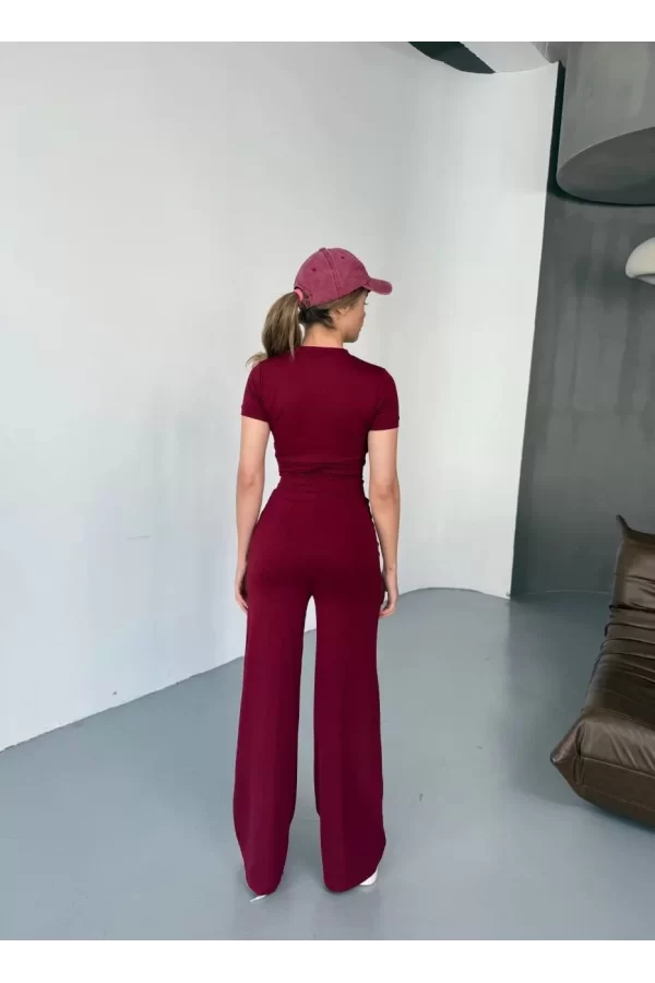 Luz&Pos Osy Modal Yumuşak Dokulu Kumaş Nakış İşlemeli Rahat Bol Paça Eşofman Pantalon - Bordo