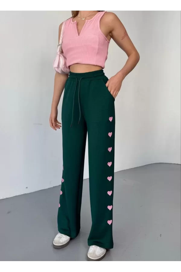 Luz&Pos Osy Modal Yumuşak Dokulu Kumaş Nakış İşlemeli Rahat Bol Paça Eşofman Pantalon - Haki