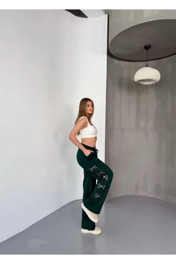 Luz&Pos Osy Modal Yumuşak Dokulu Kumaş Nakış İşlemeli Rahat Bol Paça Eşofman Pantalon - Haki