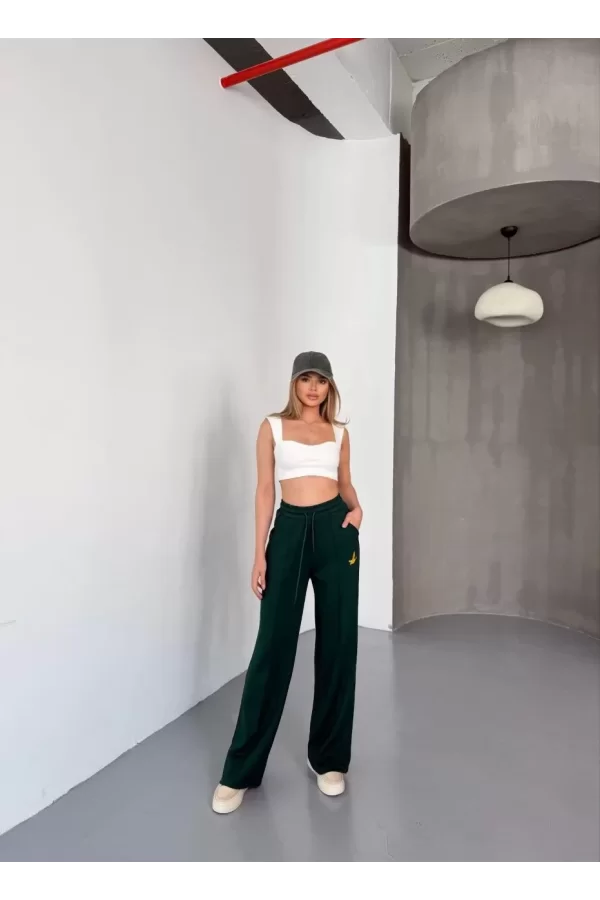 Luz&Pos Osy Modal Yumuşak Dokulu Kumaş Nakış İşlemeli Rahat Bol Paça Eşofman Pantalon - Haki