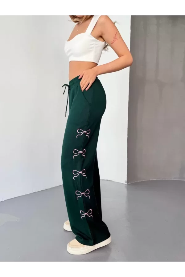 Luz&Pos Osy Modal Yumuşak Dokulu Kumaş Nakış İşlemeli Rahat Bol Paça Eşofman Pantalon - Haki