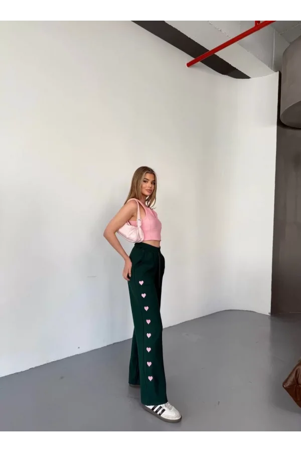 Luz&Pos Osy Modal Yumuşak Dokulu Kumaş Nakış İşlemeli Rahat Bol Paça Eşofman Pantalon - Haki