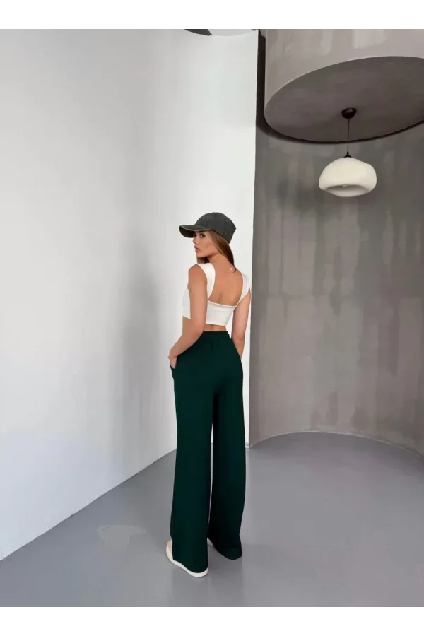 Luz&Pos Osy Modal Yumuşak Dokulu Kumaş Nakış İşlemeli Rahat Bol Paça Eşofman Pantalon - Haki