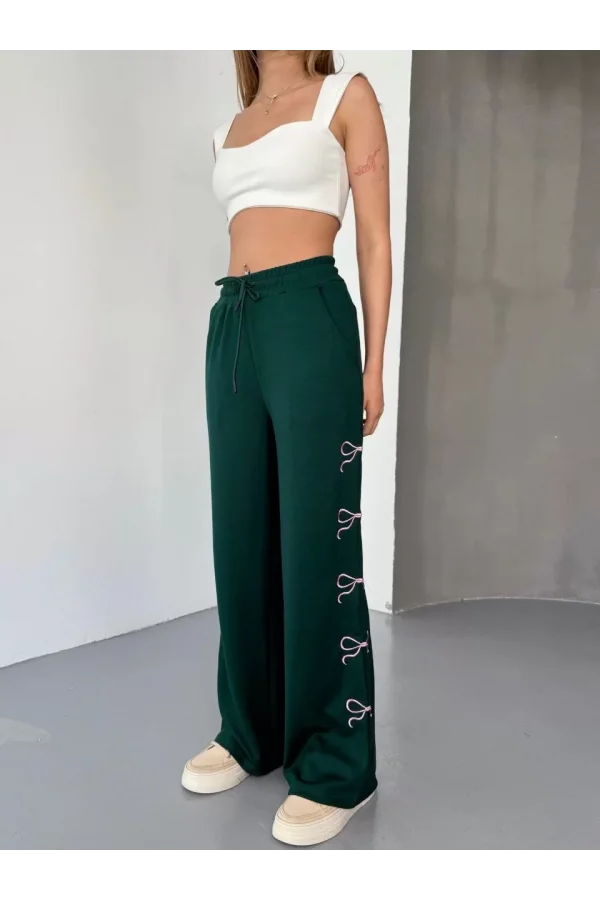 Luz&Pos Osy Modal Yumuşak Dokulu Kumaş Nakış İşlemeli Rahat Bol Paça Eşofman Pantalon - Haki