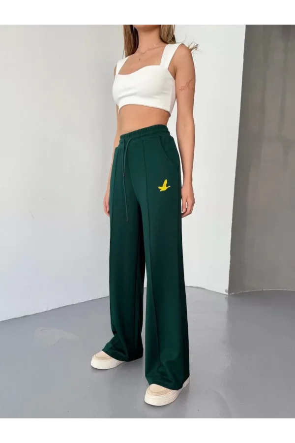 Luz&Pos Osy Modal Yumuşak Dokulu Kumaş Nakış İşlemeli Rahat Bol Paça Eşofman Pantalon - Haki
