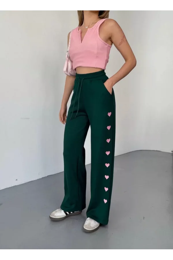 Luz&Pos Osy Modal Yumuşak Dokulu Kumaş Nakış İşlemeli Rahat Bol Paça Eşofman Pantalon - Haki