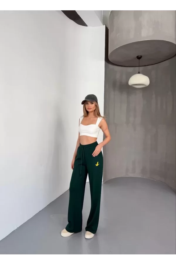 Luz&Pos Osy Modal Yumuşak Dokulu Kumaş Nakış İşlemeli Rahat Bol Paça Eşofman Pantalon - Haki