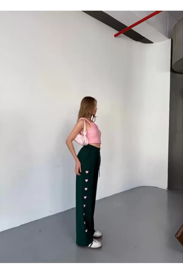 Luz&Pos Osy Modal Yumuşak Dokulu Kumaş Nakış İşlemeli Rahat Bol Paça Eşofman Pantalon - Haki