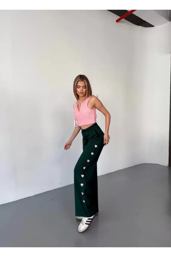 Luz&Pos Osy Modal Yumuşak Dokulu Kumaş Nakış İşlemeli Rahat Bol Paça Eşofman Pantalon - Haki