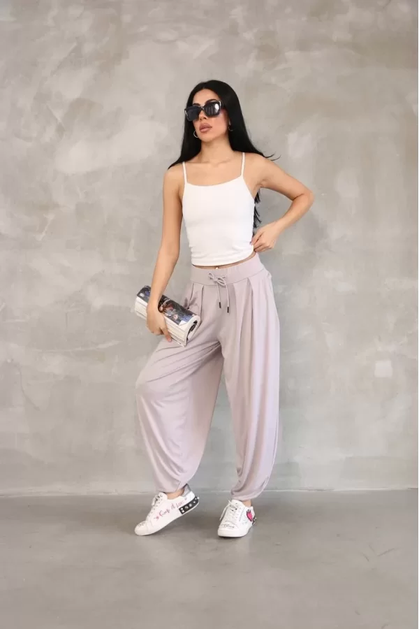 Luz&Pos Osy Modal Yumuşak Dokulu Kumaş Şalvar Pantalon - Bej