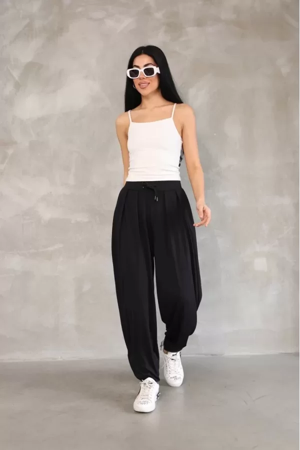 Luz&Pos Osy Modal Yumuşak Dokulu Kumaş Şalvar Pantalon - Siyah