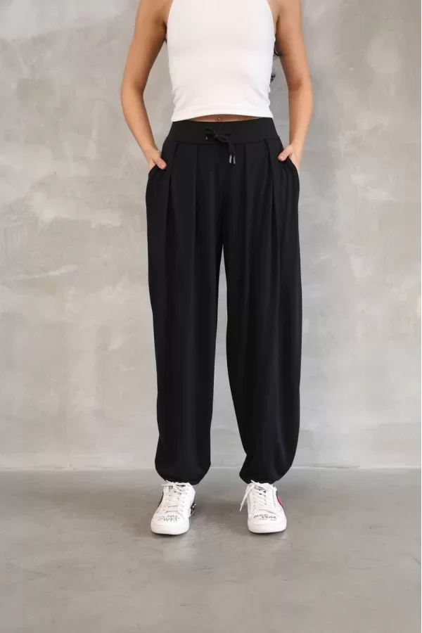 Luz&Pos Osy Modal Yumuşak Dokulu Kumaş Şalvar Pantalon - Siyah