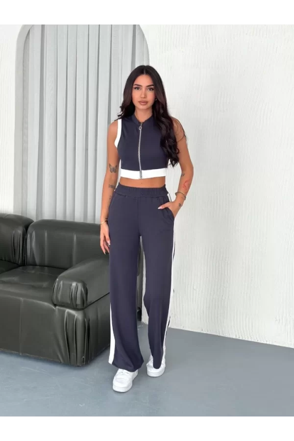 Osy Modal Yumuşak Dokulu Kumaş Tam Fermuarlı Crop Pantalon İkili Takım - Antrasit