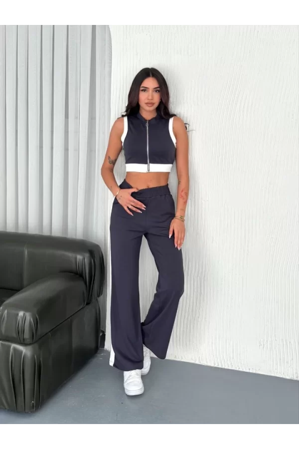 Osy Modal Yumuşak Dokulu Kumaş Tam Fermuarlı Crop Pantalon İkili Takım - Antrasit