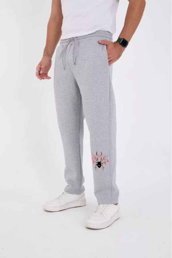 Luz&Pos Oversize Üç İplik Baskılı Eşofman Pantolon - Gri