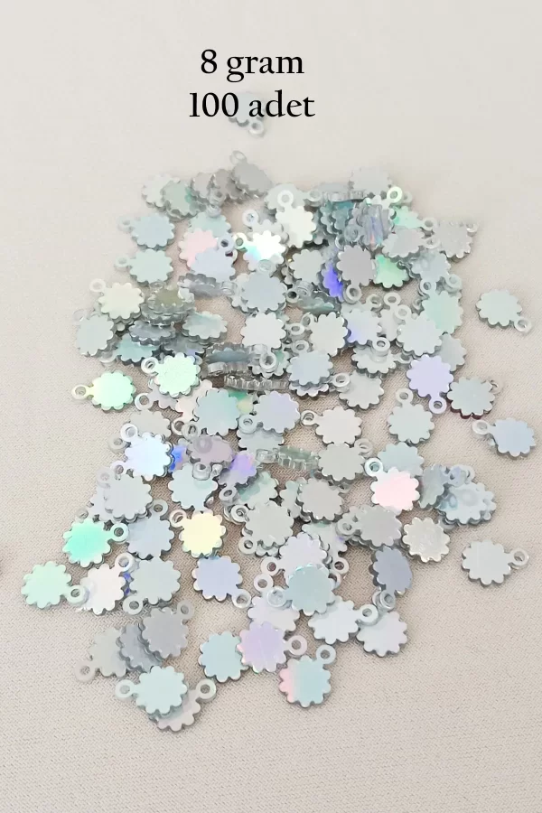 Oya Abiye Bileklik Kolye Pleksi Metalik Plastik Pul Gümüş Renk 8 gram 100 adet - BNC518
