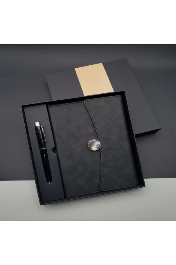 Özel Kutulu Deri Defter Ve Roller Kalem Seti
