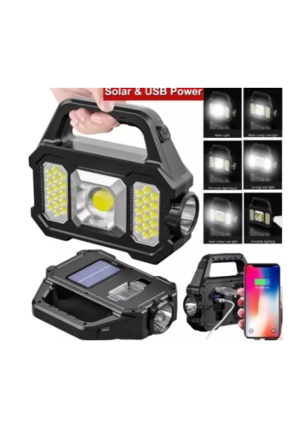 P-880a Solar Powerbanklı Şarjlı Taşınabilir Güçlü Fener