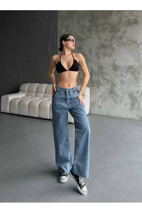 Palazzo Jeans Pantalon - Mavi