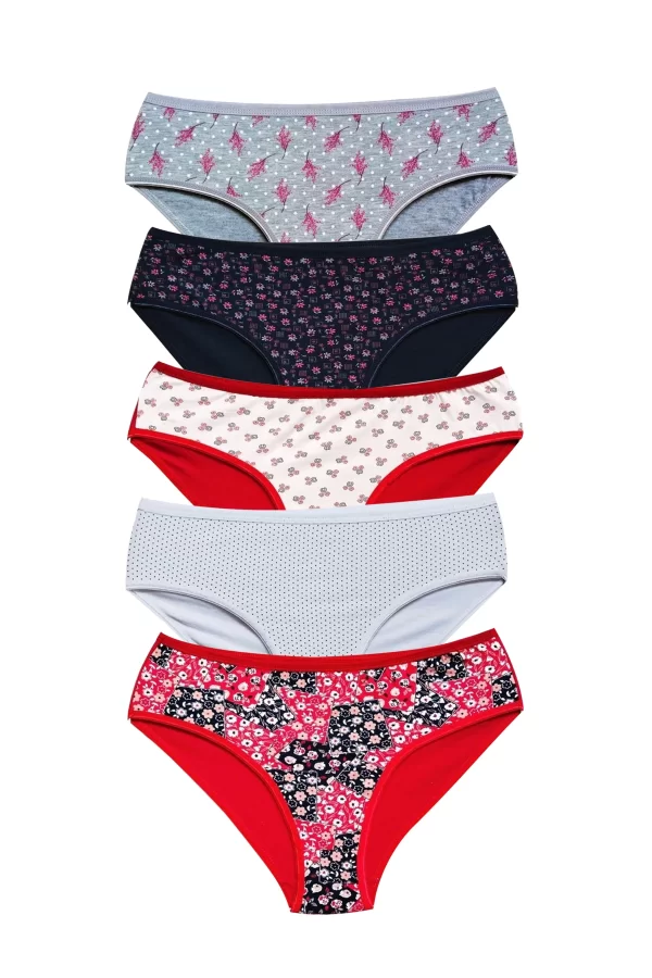 Pamuklu Geniş Kenarlı Likralı Desenli Bato Kadın Külot 5li Paket Set 1