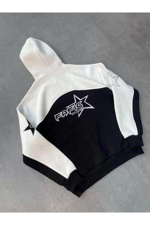Luz&Pos Parçalı Nakış İşlemelı Kapüşonlu Sweatshirt - Beyaz