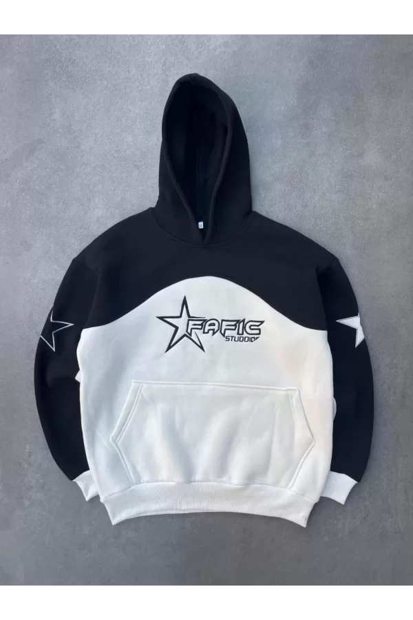 Luz&Pos Parçalı Nakış İşlemelı Kapüşonlu Sweatshirt - Siyah