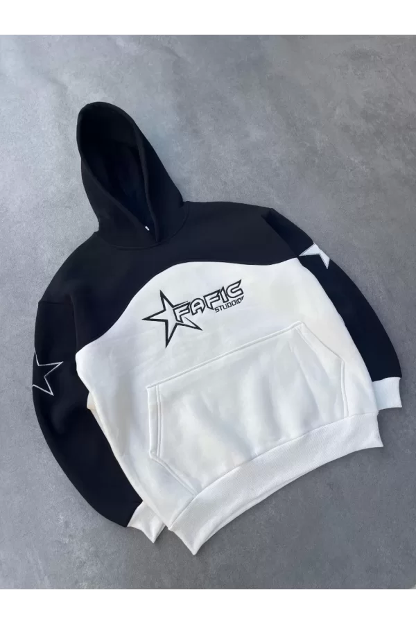 Luz&Pos Parçalı Nakış İşlemelı Kapüşonlu Sweatshirt - Siyah