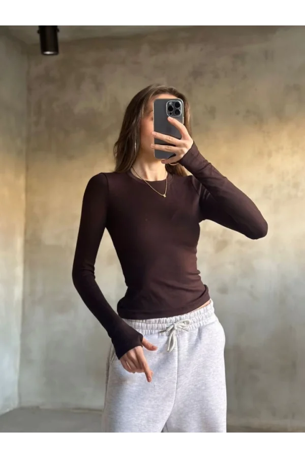 Parmak Geçmeli Buzi Body - Kahve