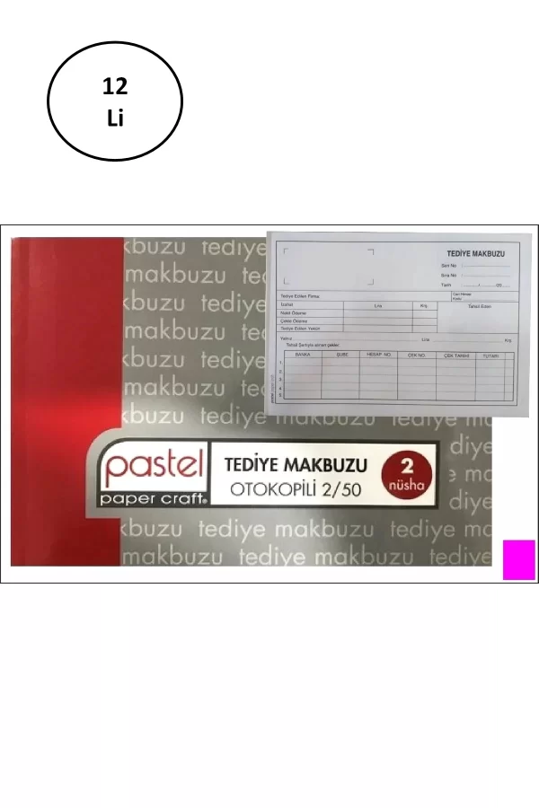 Pastel Tediye Makbuzu 14x20 Cm Boyutunda A5 Otokopili 2 Nüsha 50 Asıl 50 Suret 2/50 12li