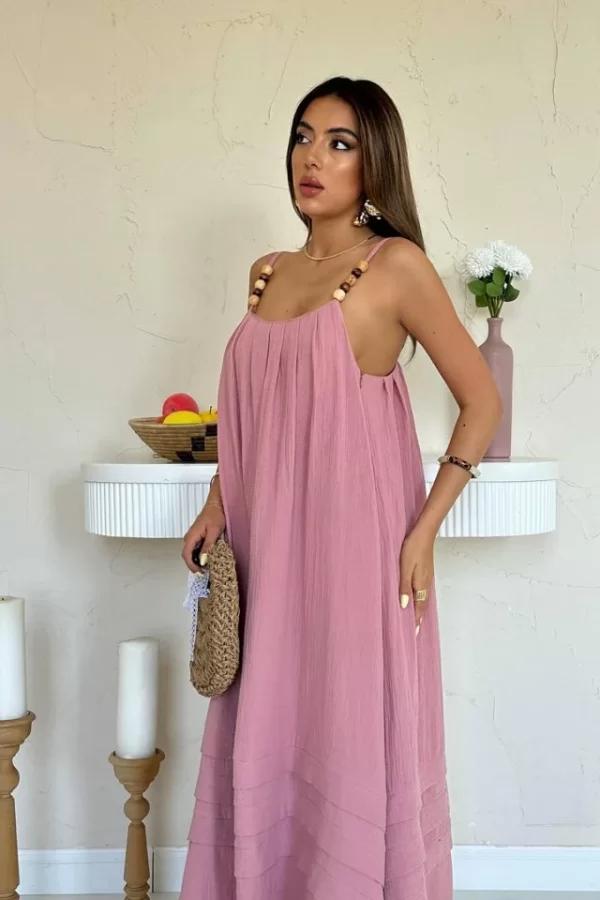 Pembe Askılı Müslin Elbise