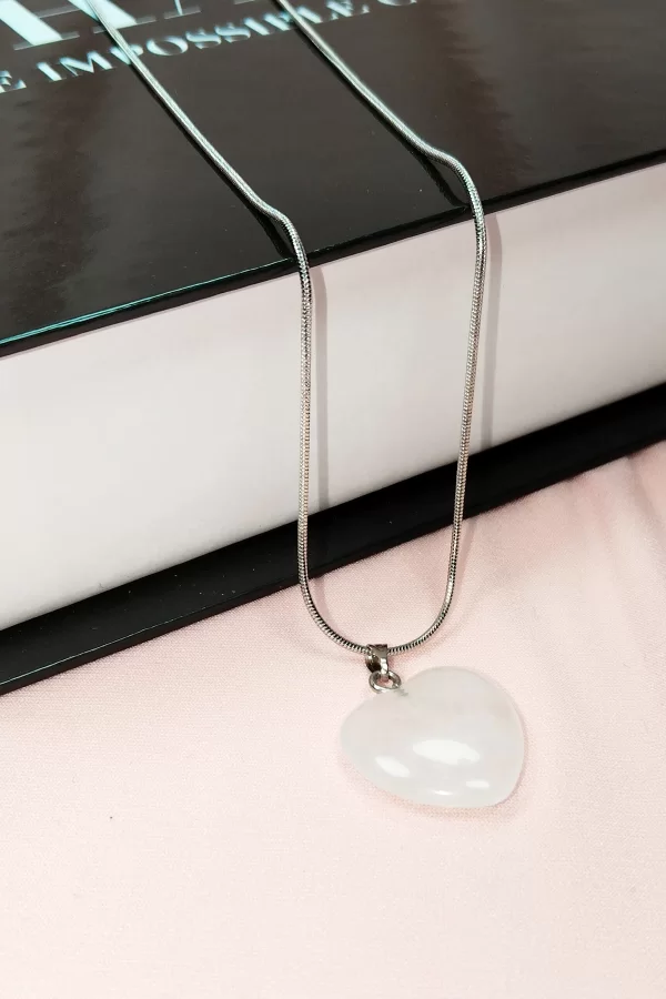 Pembe Kuvars Doğal Taşı Zincirli El Yapımı Kolye Uç: 2 cm Zincir: 20 cm Kutulu