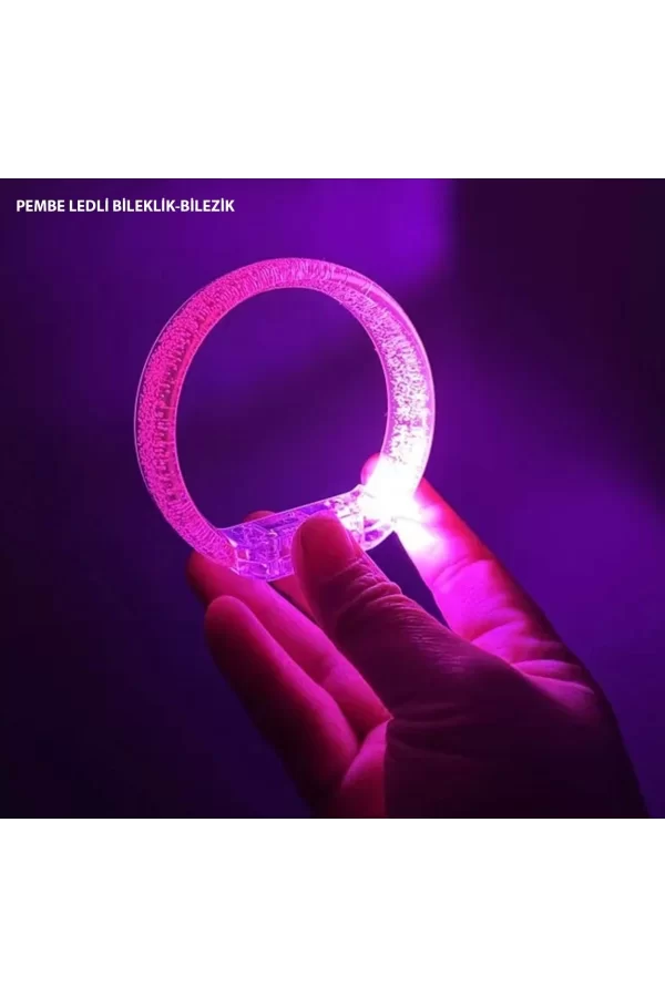 Pembe Led Işıklı Baskı Yapılabilen Pilli Bileklik Bilezik 1,5 Cm Genişlik