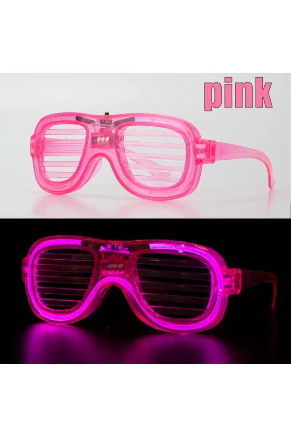 Pembe Led Işıklı Parti Gözlüğü - Neon Glow Şerit Gözlük 3 Modlu