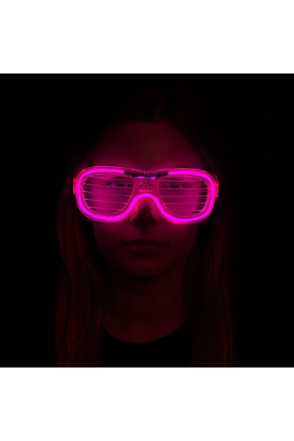 Pembe Led Işıklı Parti Gözlüğü - Neon Glow Şerit Gözlük 3 Modlu