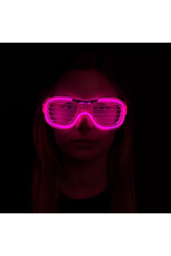 Pembe Led Işıklı Parti Gözlüğü - Neon Glow Şerit Gözlük 3 Modlu
