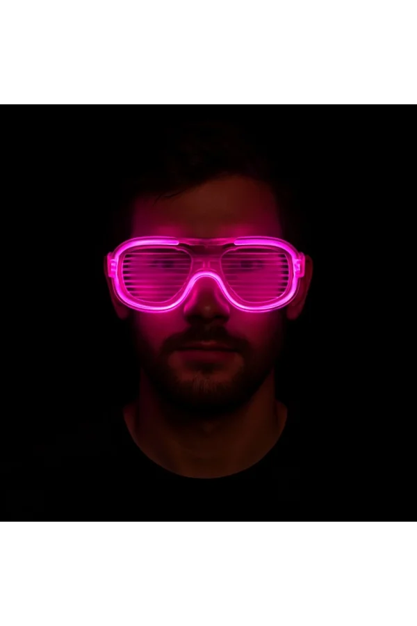 Pembe Led Işıklı Parti Gözlüğü - Neon Glow Şerit Gözlük 3 Modlu