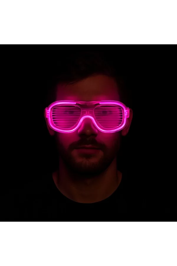 Pembe Led Işıklı Parti Gözlüğü - Neon Glow Şerit Gözlük 3 Modlu